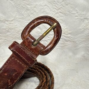 Brown Braided Full Grain Leather Belt Covered Buckle Size 42 Made In Turkey